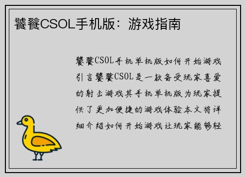 饕餮CSOL手机版：游戏指南